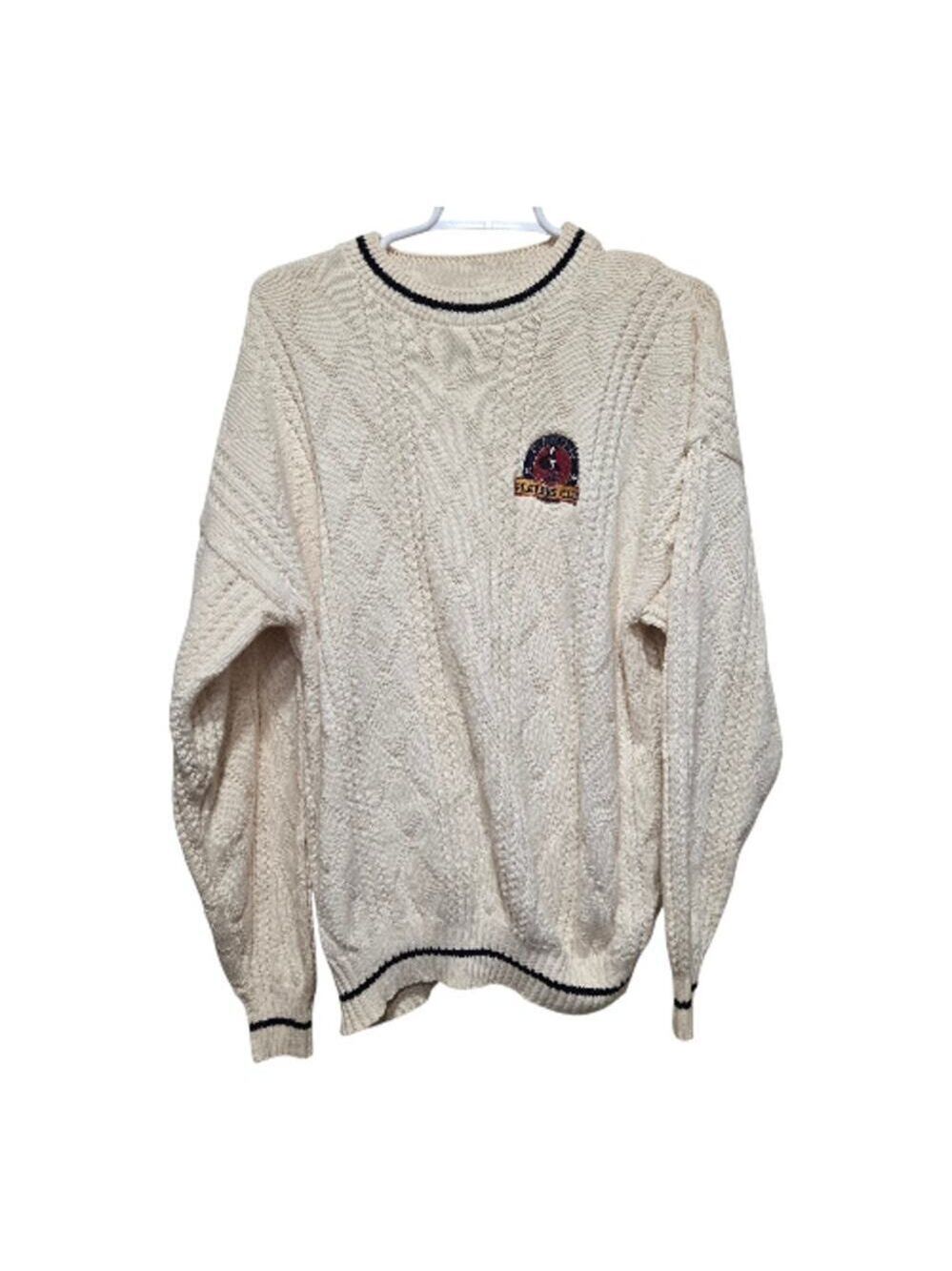 Vintage Dunbrooke Cable Knit Sweater Mens Medium USA Dunbrooke Diamond Jo Player